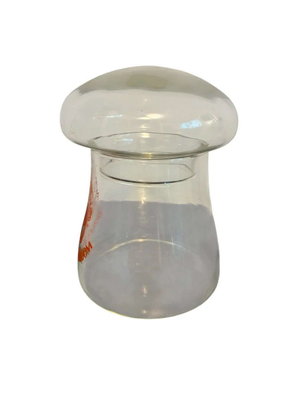 Vintage Golden Mushroom Clear Glass Canister Jar with Domed Lid Retro 70s Decor